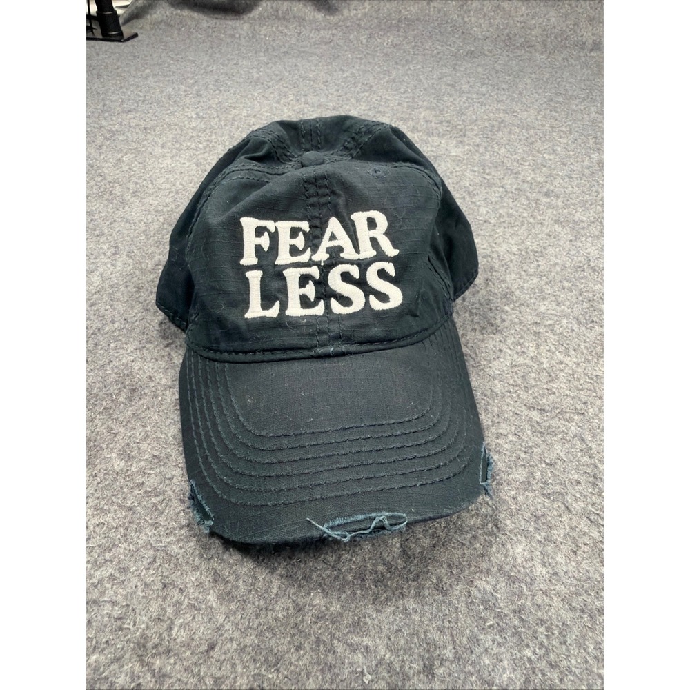 Adams Fear Less Embroidered Distressed Ripstop Baseball Cap Black Hat Fearless